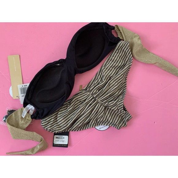 PilyQ Barcelona Tyler Rose S BIKINI Ula'La SWIRL bandeau top+bottom Black GOLD - Picture 4 of 5